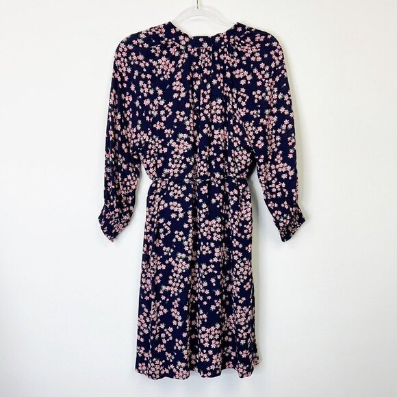 Draper James Navy Pink Floral Dress Women’s Size Small Tie Waist - Picture 6 of 12